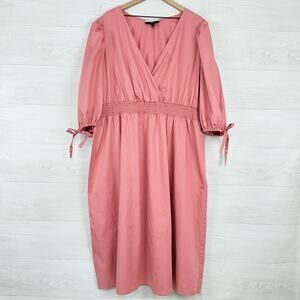 Eloquii Puff‎ Sleeve Midi Dress Plus Size 24 Pink Surplice Cottagecore Feminine